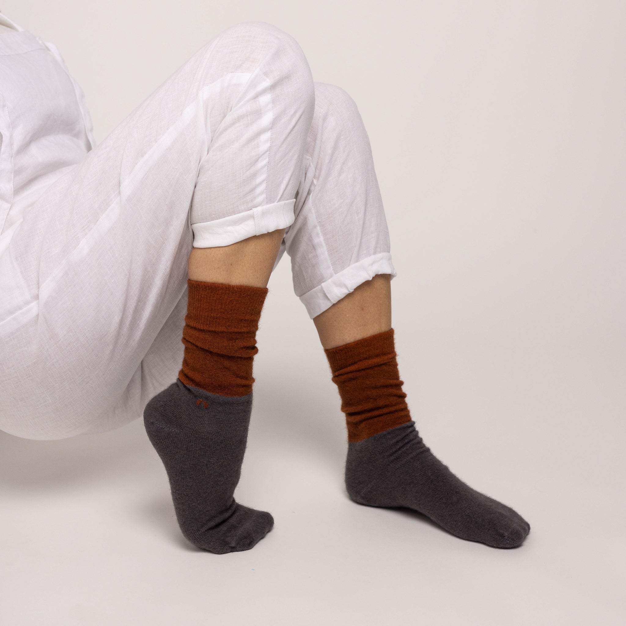 Possum Merino Wool DUNEDIN Double Color Socks, Leather Brown + Poppy Seed