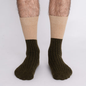 Possum Merino Wool DUNEDIN Double Color Socks, Military Olive + Beige