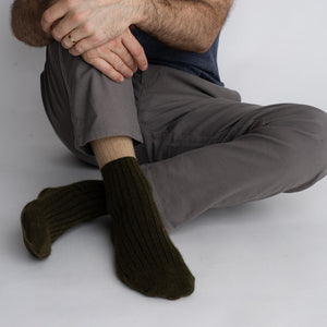Possum Merino Wool DUNEDIN Double Color Socks, Military Olive + Beige