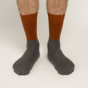 Possum Merino Wool DUNEDIN Double Color Socks, Leather Brown + Poppy Seed Men