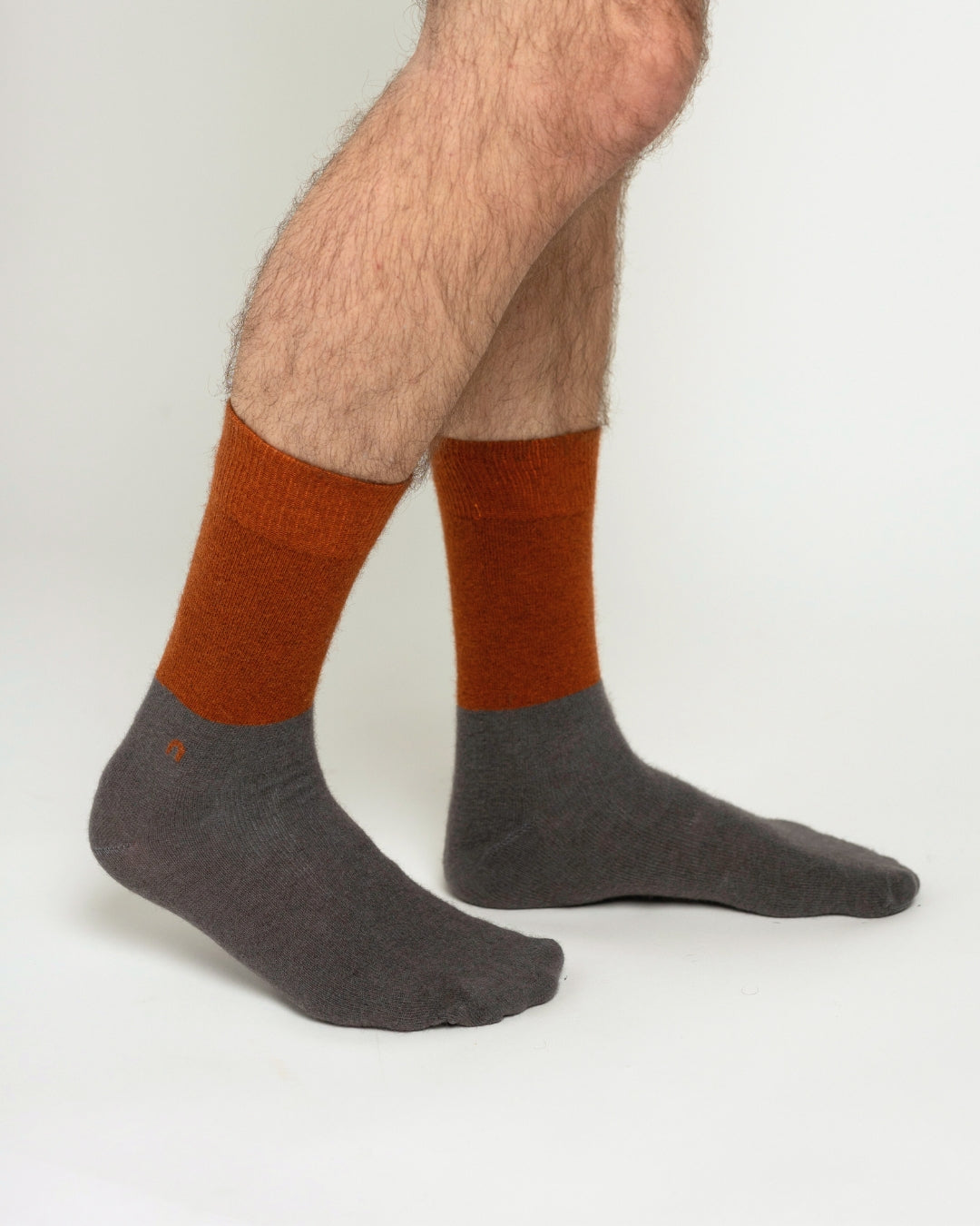 Possum Merino Wool DUNEDIN Double Color Socks, Leather Brown + Poppy Seed Men XL