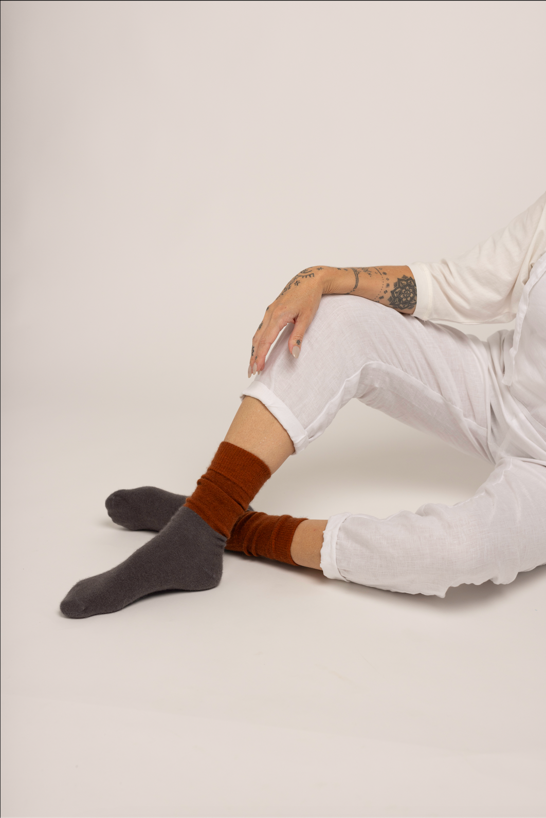 Possum Merino Wool Socks | DUNEDIN | Leather Brown + Poppy Seed S