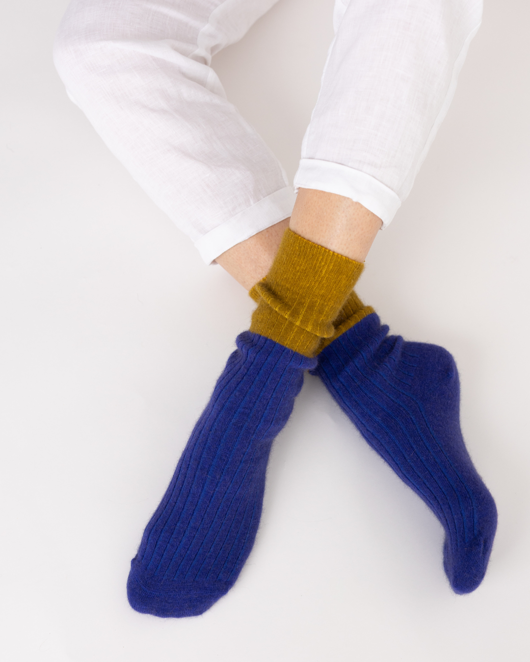 Possum Merino Wool Socks | DUNEDIN | Royal Blue + Ecru Olive