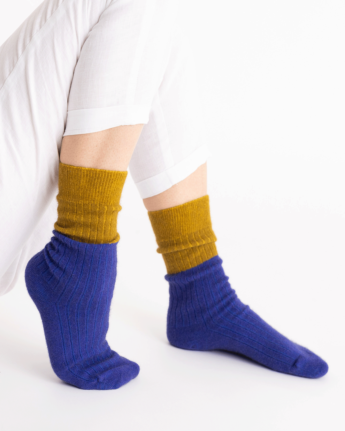 Possum Merino Wool Socks | DUNEDIN | Royal Blue + Ecru Olive