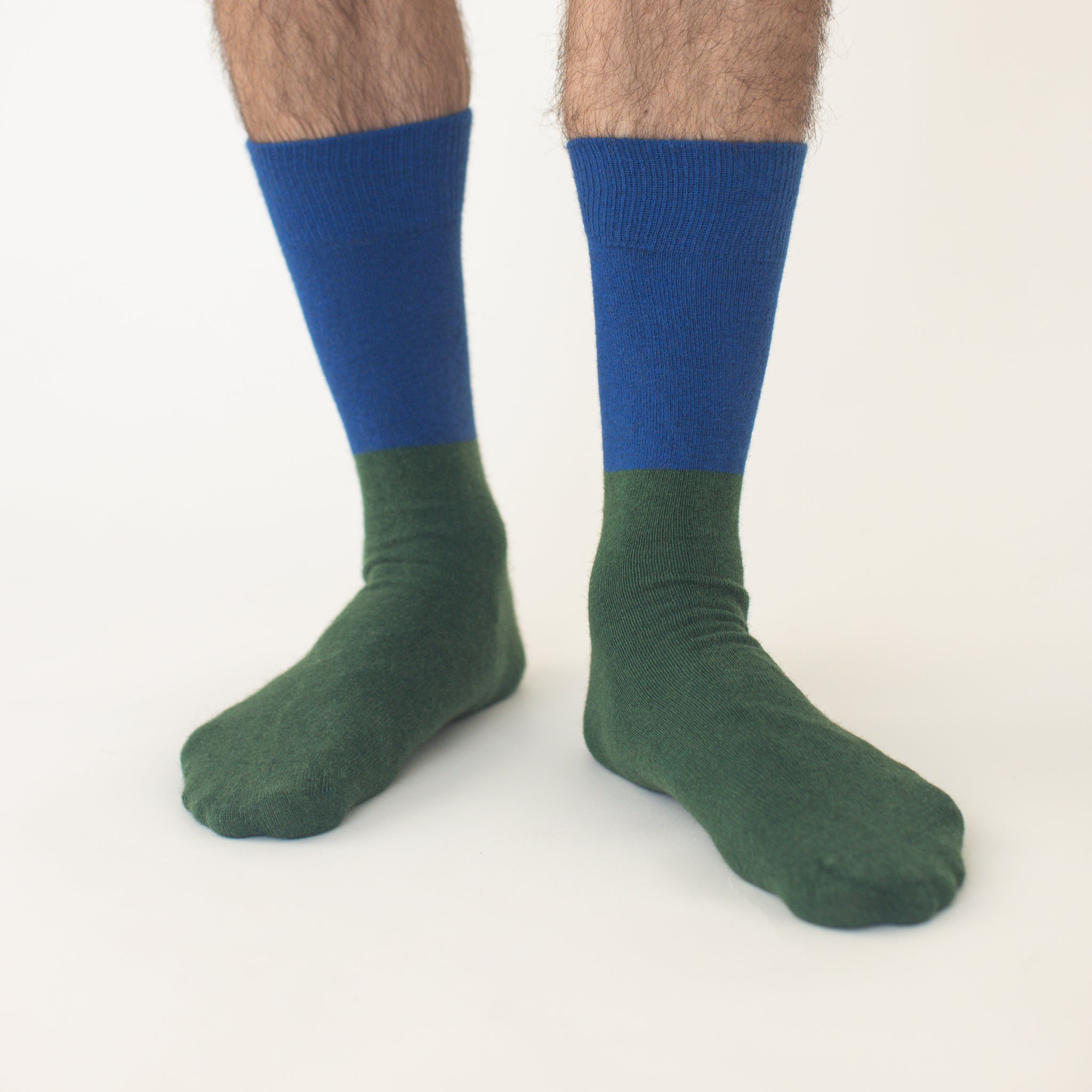 Possum Merino Wool DUNEDIN Double Color Socks, Greener Pasture + Lapis Blue Men