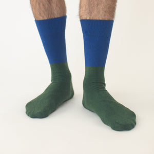 Possum Merino Wool DUNEDIN Double Color Socks, Greener Pasture + Lapis Blue Men