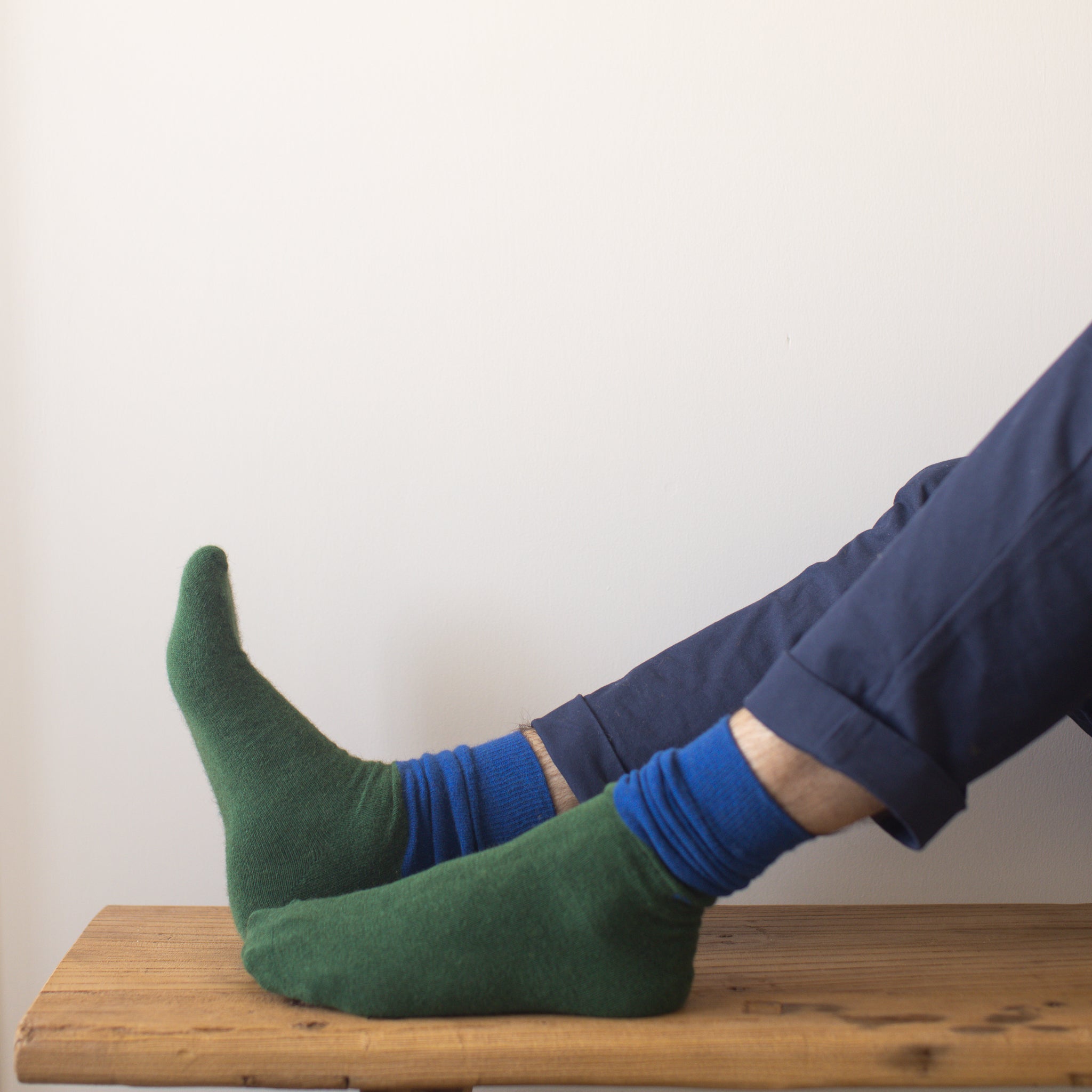 Possum Merino Wool DUNEDIN Double Color Socks, Greener Pasture + Lapis Blue Men